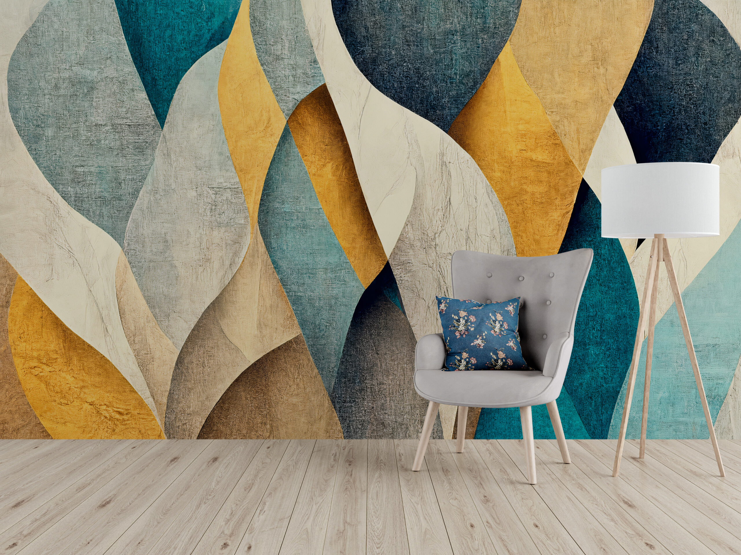 Fotobehang Abstractie in Beige en Turkoois