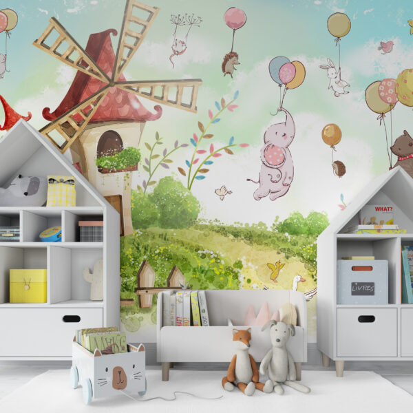 Muurschildering van een molenhuis