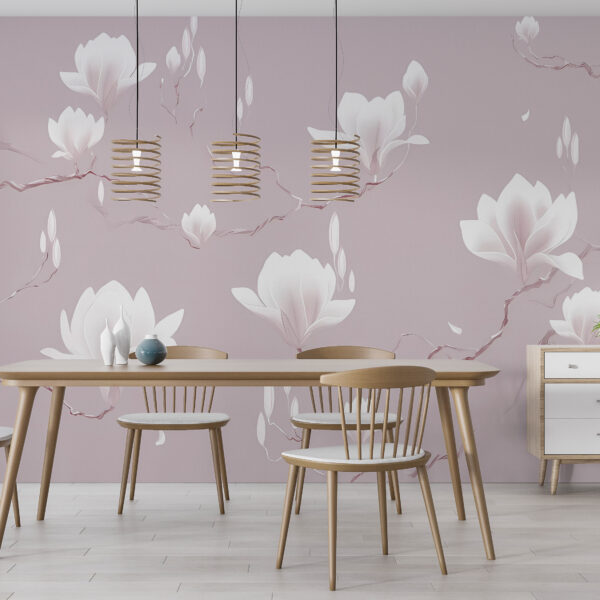 Fotobehang Witte Lelies in Roze