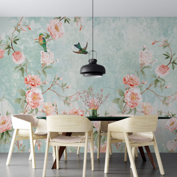 Perzik Roze Bloem Muurschildering