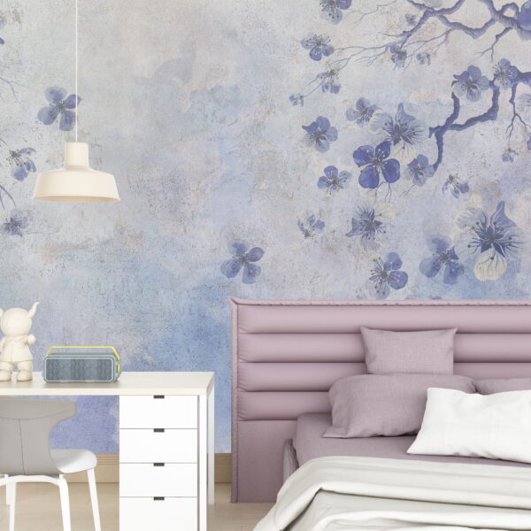 Fotobehang paarse bloemen op canvas