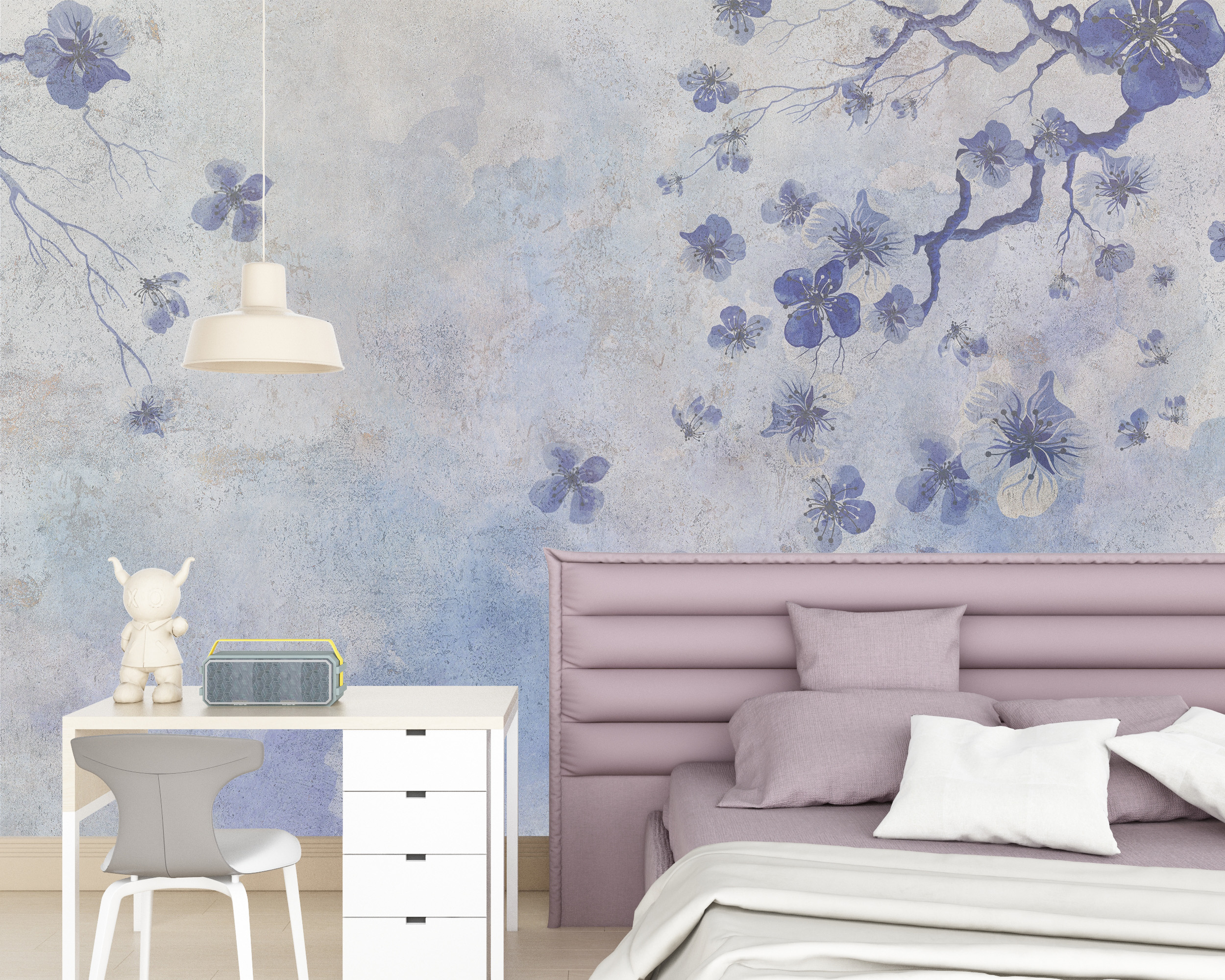 Fotobehang paarse bloemen op canvas