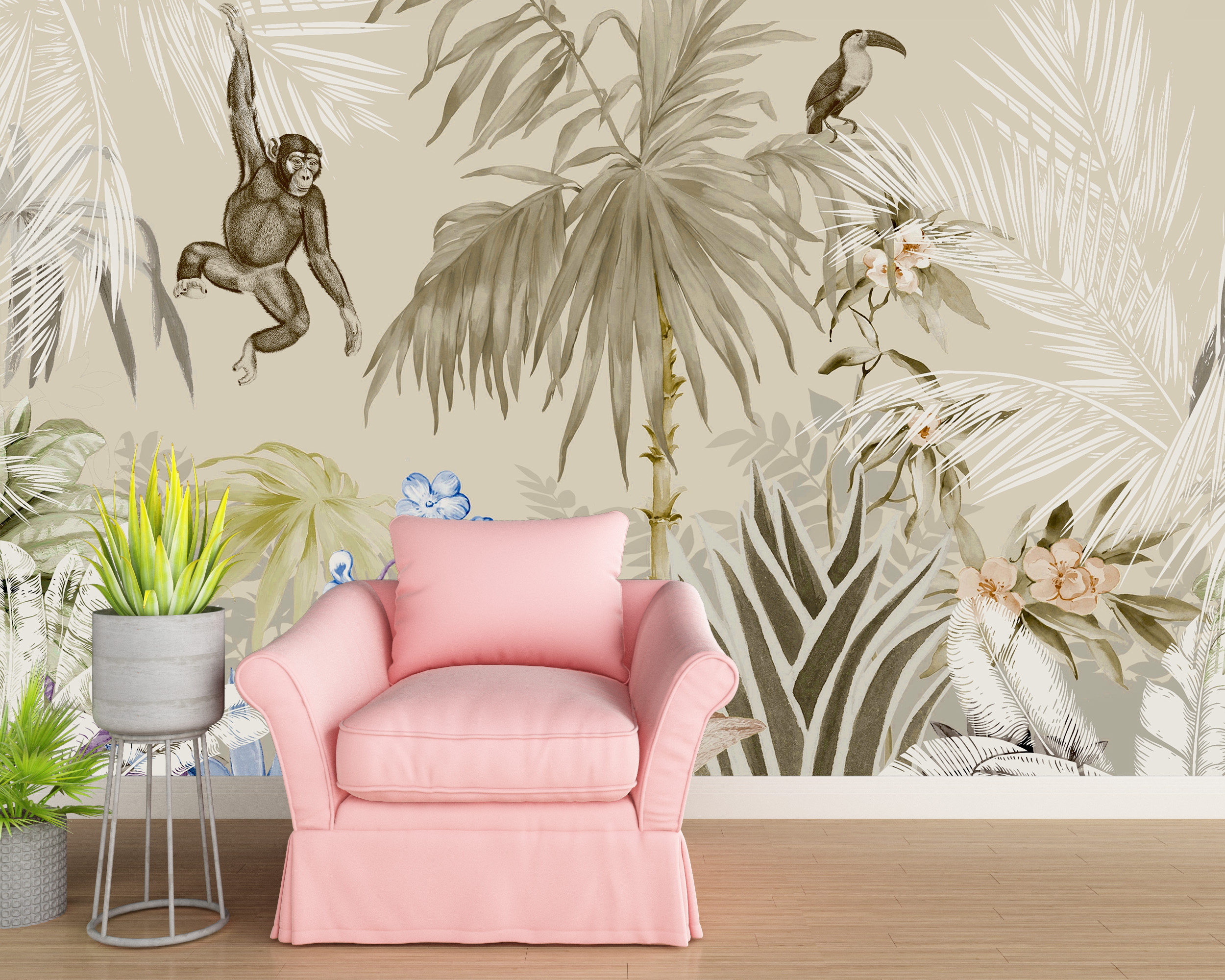 Aap Jungle Fotobehang Beige