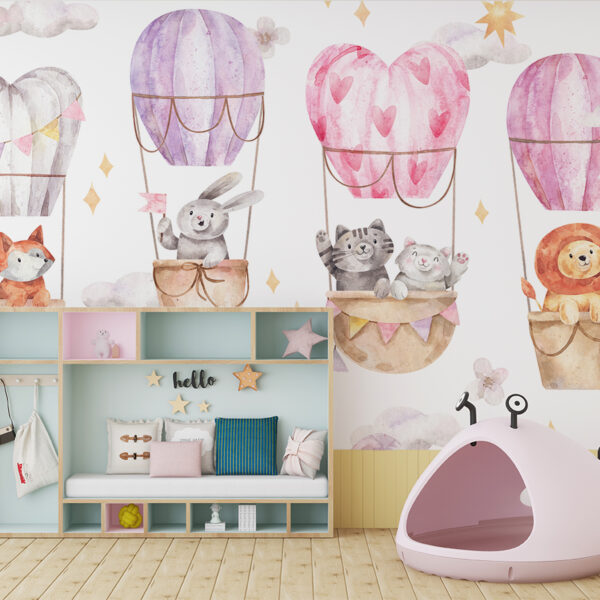 Fotobehang Dieren op reis met ballonnen