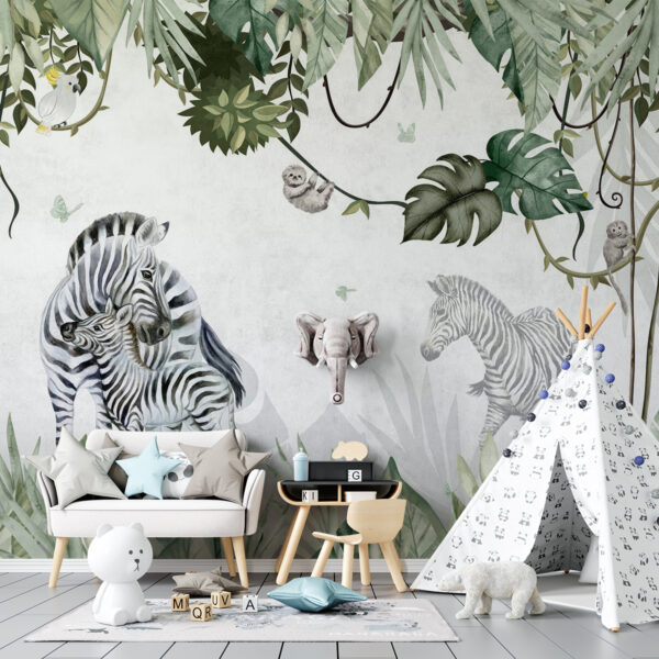 Behang Knuffelende Zebra’s