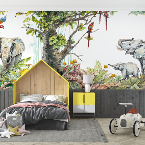 Muurschildering Tropische Harmonie met Dieren