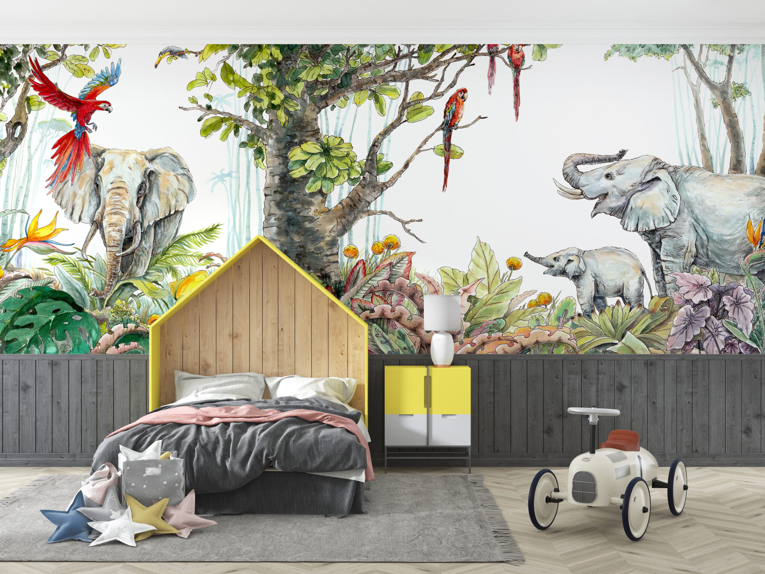 Muurschildering Tropische Harmonie met Dieren