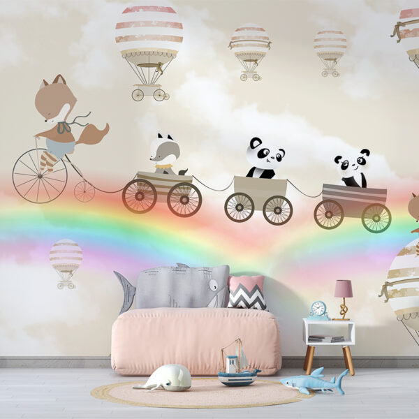 Muurschildering Wandelen op een Regenboog