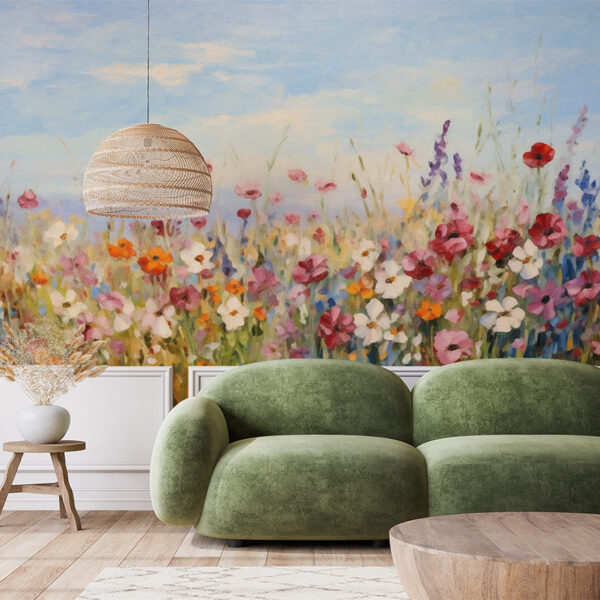 Muurschildering Veldbloemen