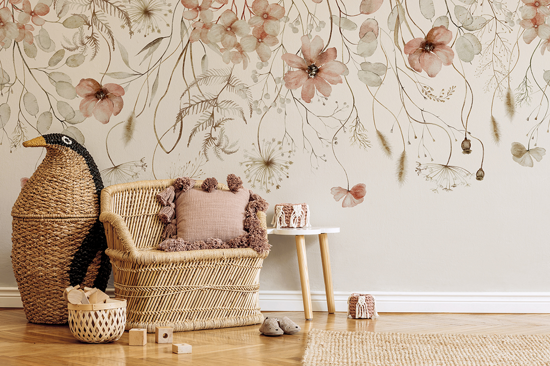 Muurschildering Romantische Bloemen