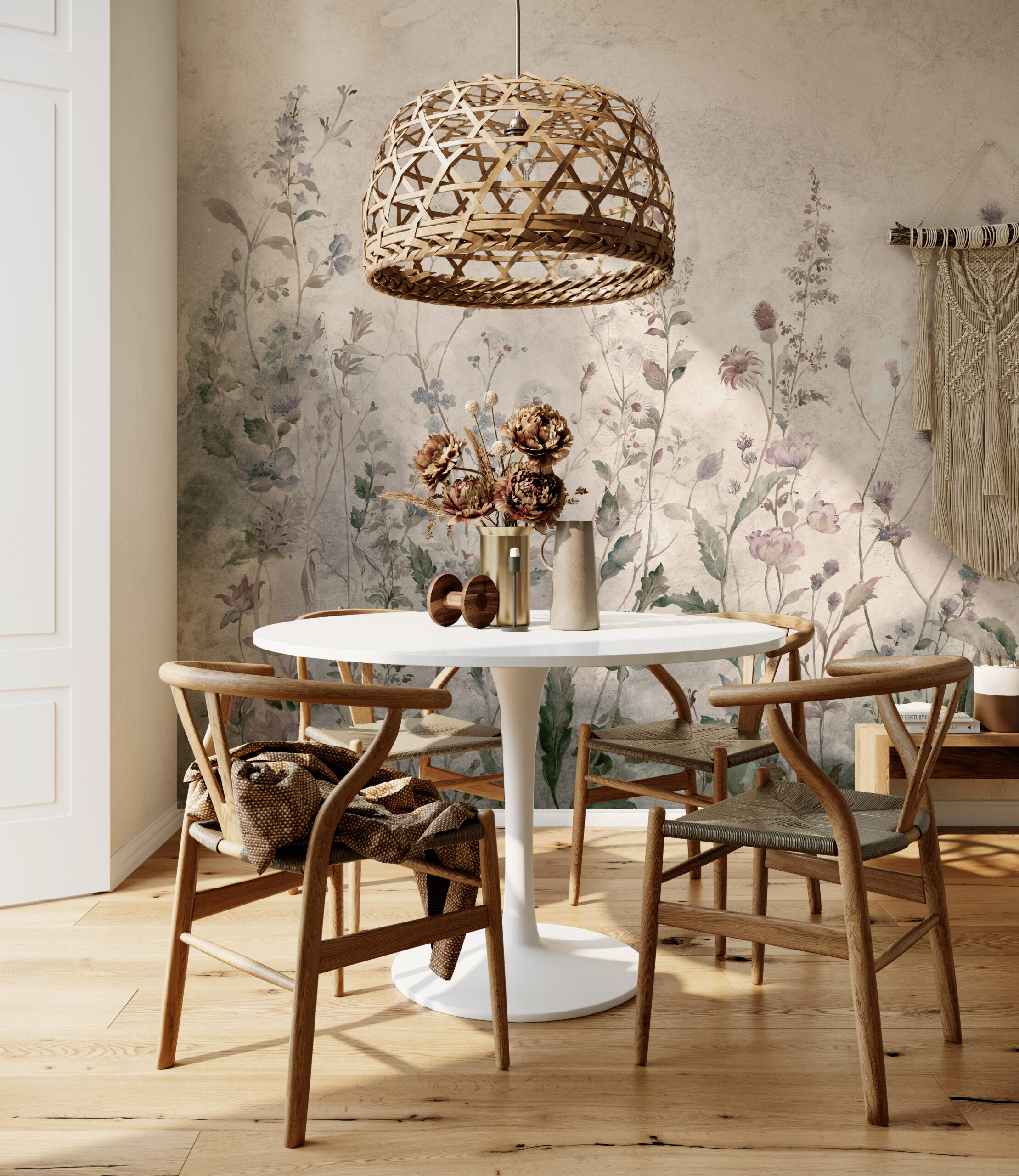 Luchtige bloemen in beige tinten