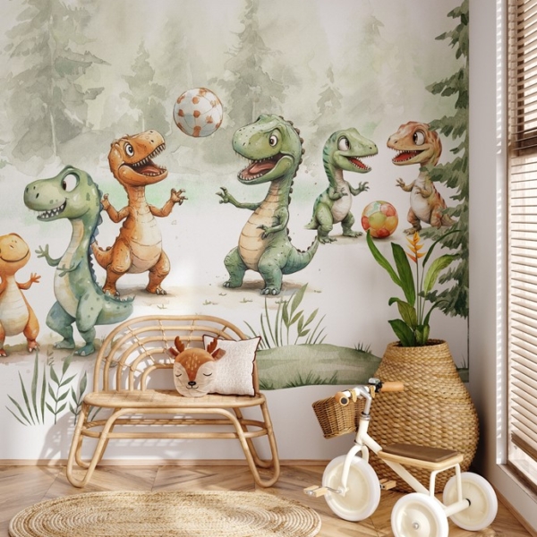 Fotobehang Dinoworld – Zoektocht tussen de bomen