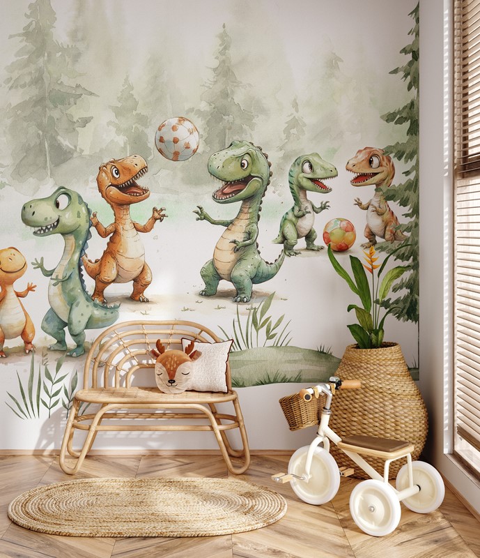 Fotobehang Dinoworld – Zoektocht tussen de bomen