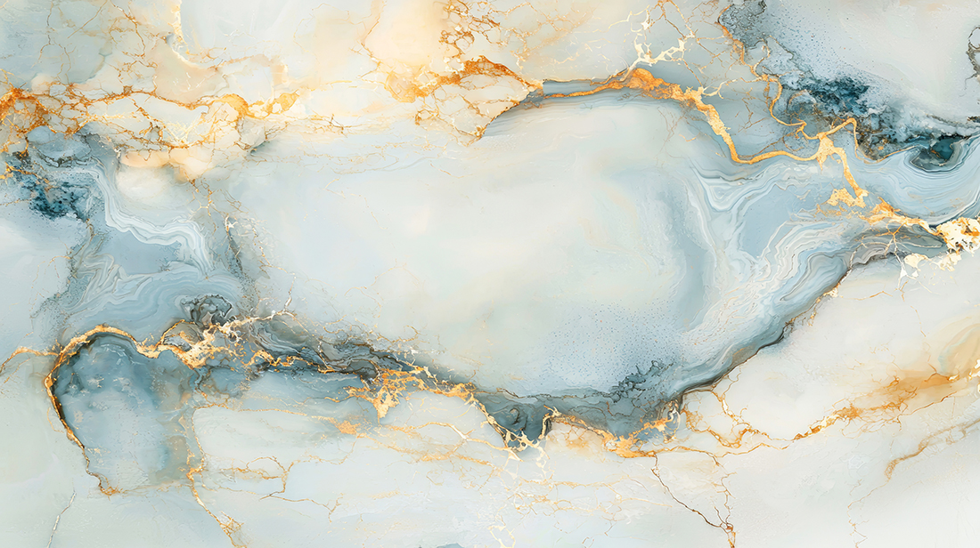 Light blue and gold marble texture forming an elegant design, perfect for luxurious backgrounds and design projects, adding a touch of sophistication