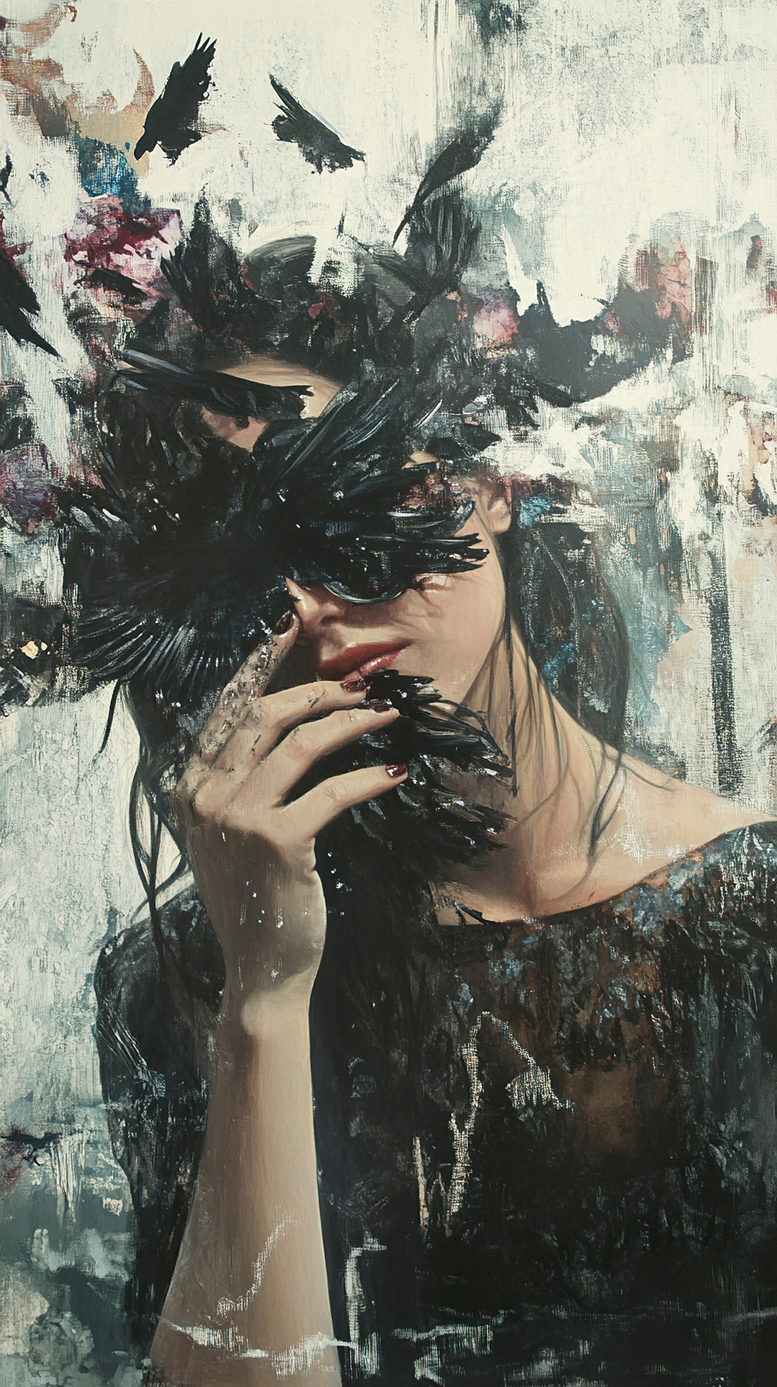 Mysterious Woman with Crow Mask: A Dark and Evocative Portrait