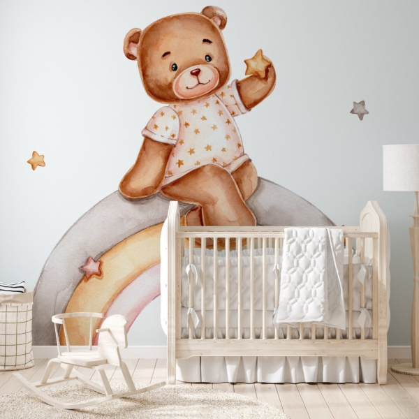 Fotobehang De Regenboogwereld van Teddybeer