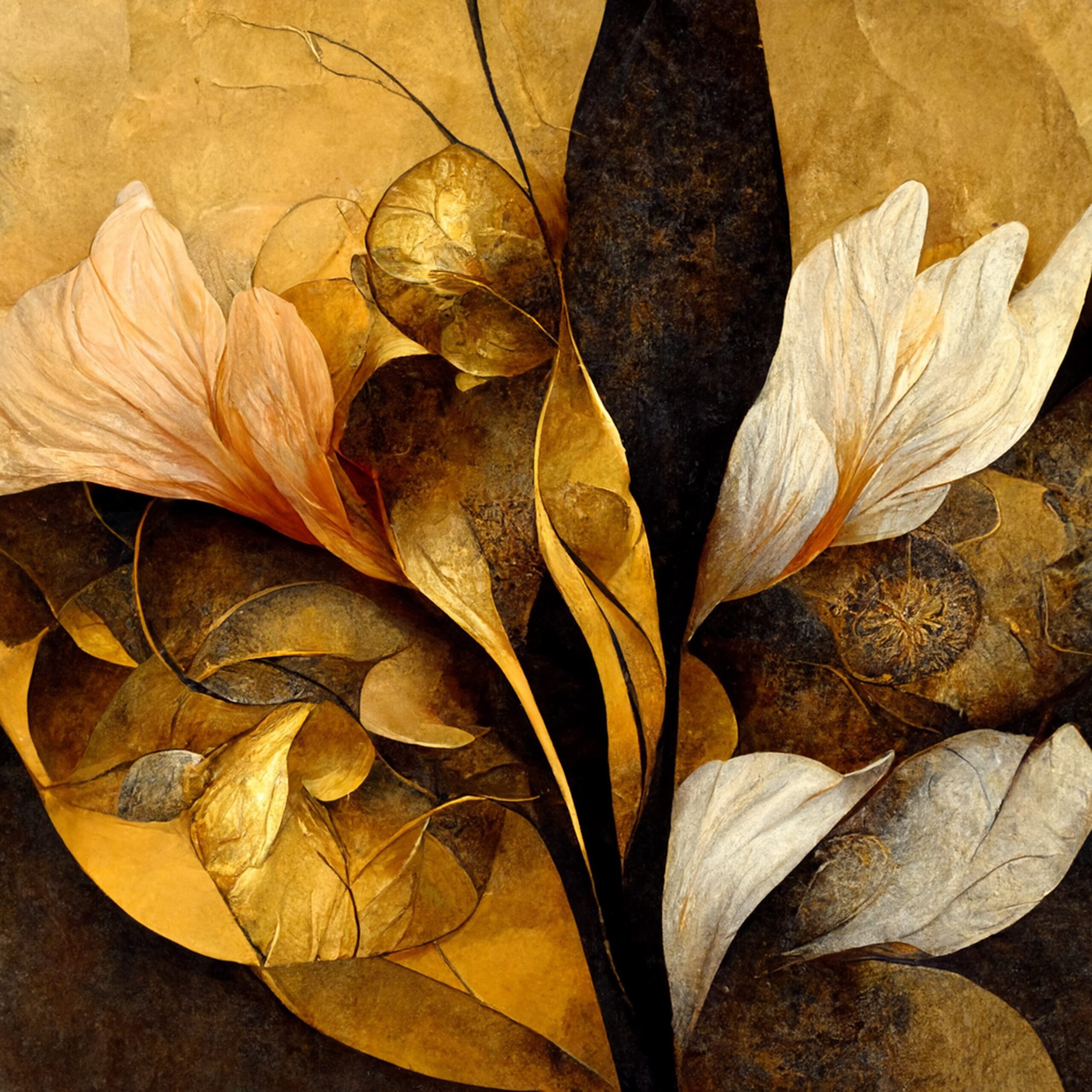 Golden,,Yellow,And,Black,Abstract,Flower,Illustration,For,Prints,,Wall