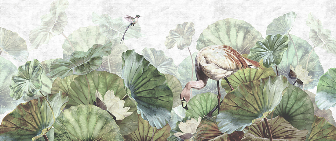 Illustration,Of,Botanical,Wallpaper,Print,Design,With,Lotus,Leaves,And
