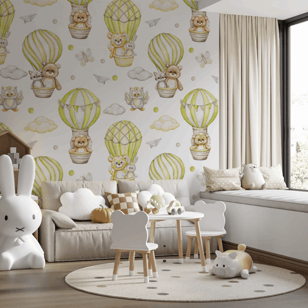 Fotobehang Ballonavonturen van kleine vriendjes