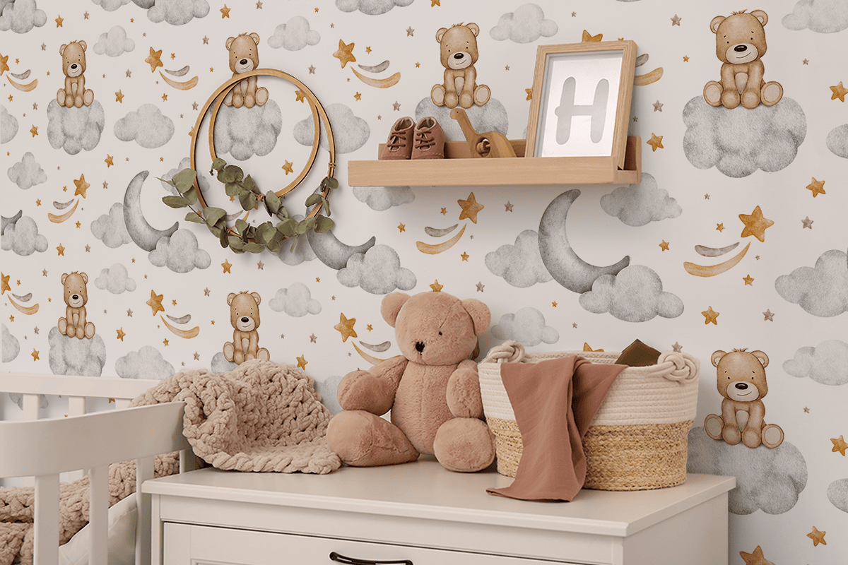 Fotobehang Teddybeer op een wolk