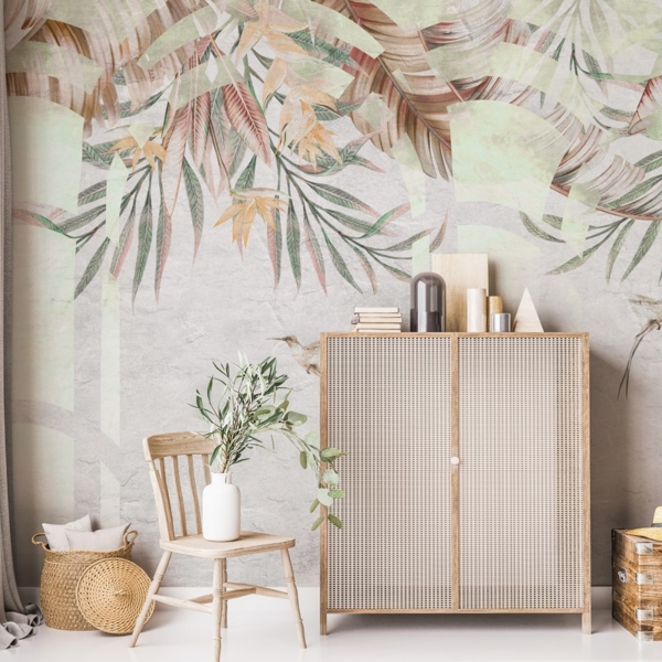 Fotobehang Exotische bladeren in decoratieve bogen