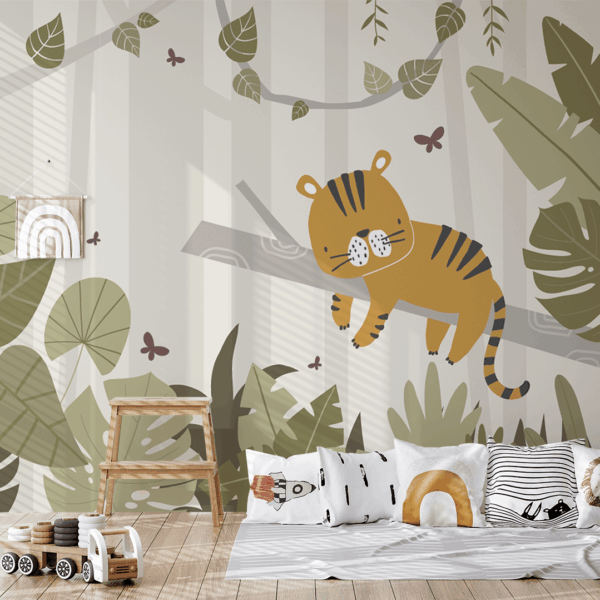 Fotobehang Kleine tijger in het groene bos