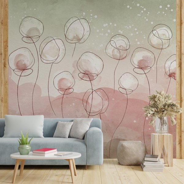 Fotobehang Bloemen in vloeiende lijnen