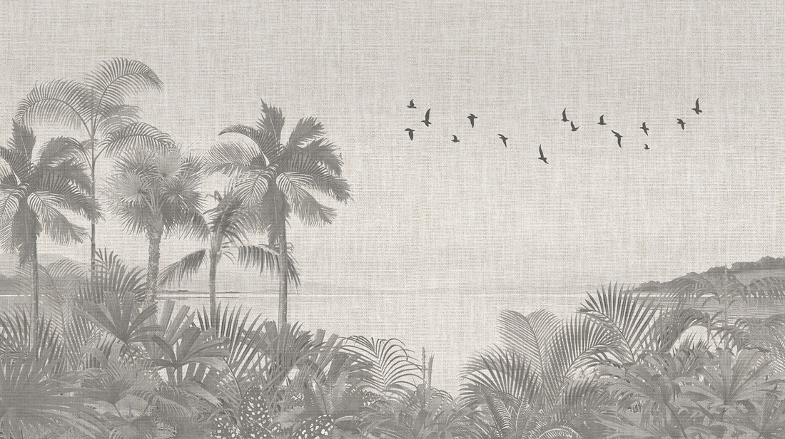 Grayscale,Tropical,Beach,Wallpaper:,Birds,Over,Monochromatic,Palms,And,Ocean