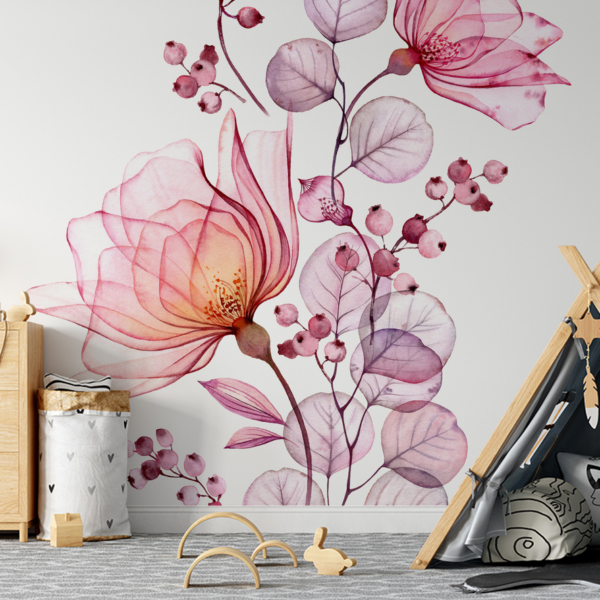 Fotobehang Delicate bloemen – botanische muurschildering in aquarel