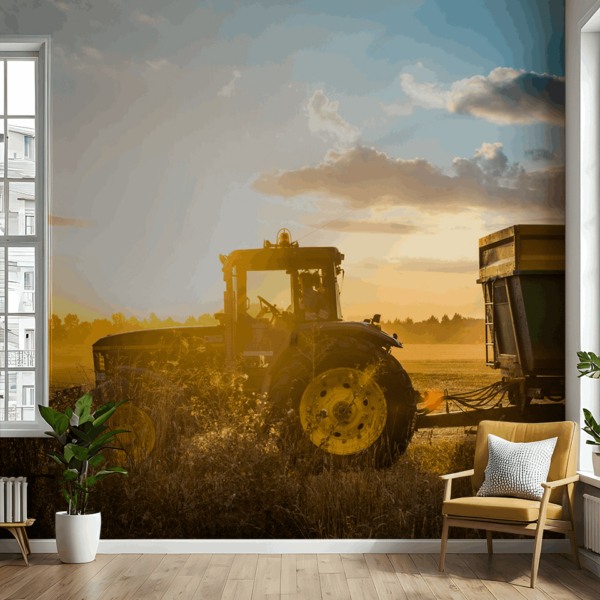 Fotobehang Tractor op het veld
