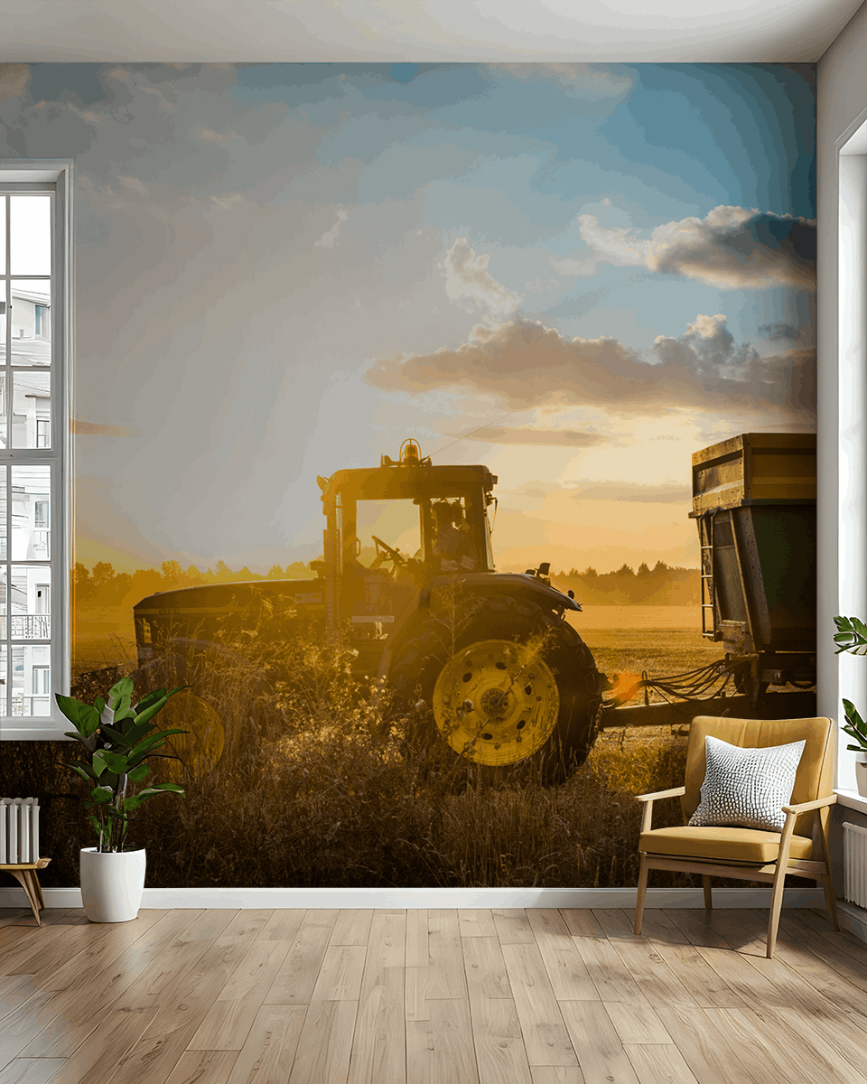 Fotobehang Tractor op het veld