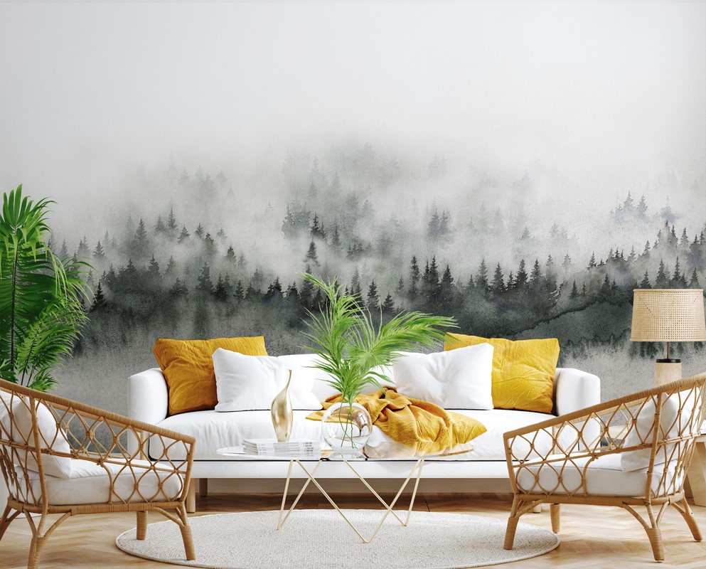 Fotobehang Mistig landschap