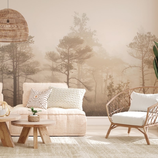 Fotobehang Dennenbomen in het Beige Bos