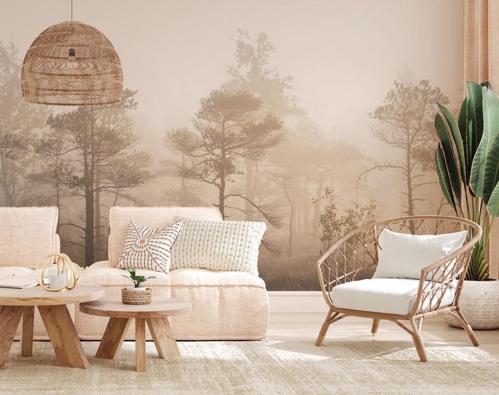 Fotobehang Dennenbomen in het Beige Bos