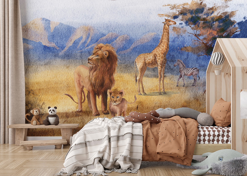 Fotobehang Afrikaanse dieren in aquarelstijl