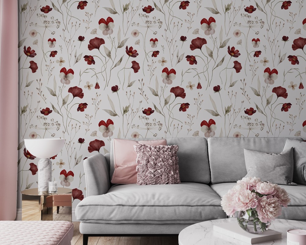 Muurschildering Maroon Bloemen
