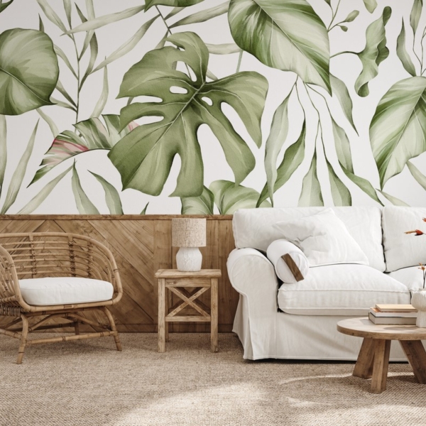 Fotobehang Subtiele Monstera-bladeren
