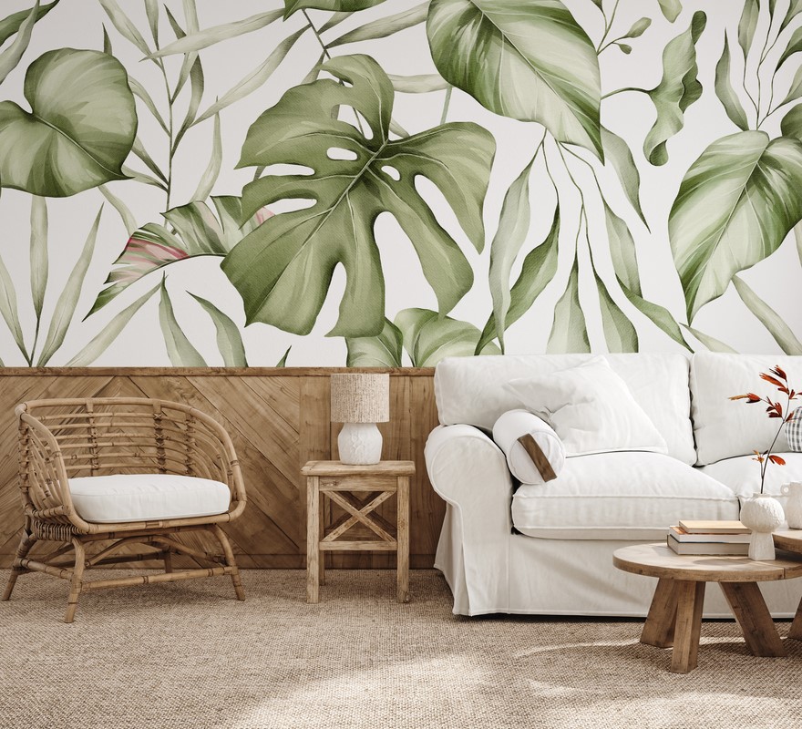 Fotobehang Subtiele Monstera-bladeren