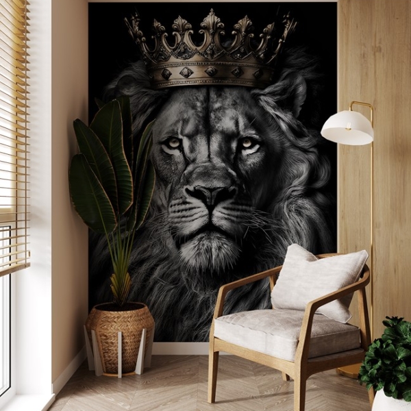 Fotobehang Leeuw met een gouden kroon