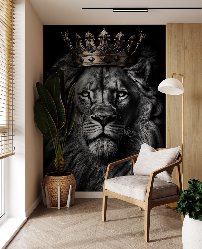 Fotobehang Leeuw met een gouden kroon