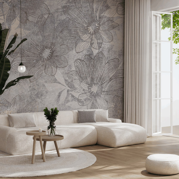Fotobehang Grijs van bloemen