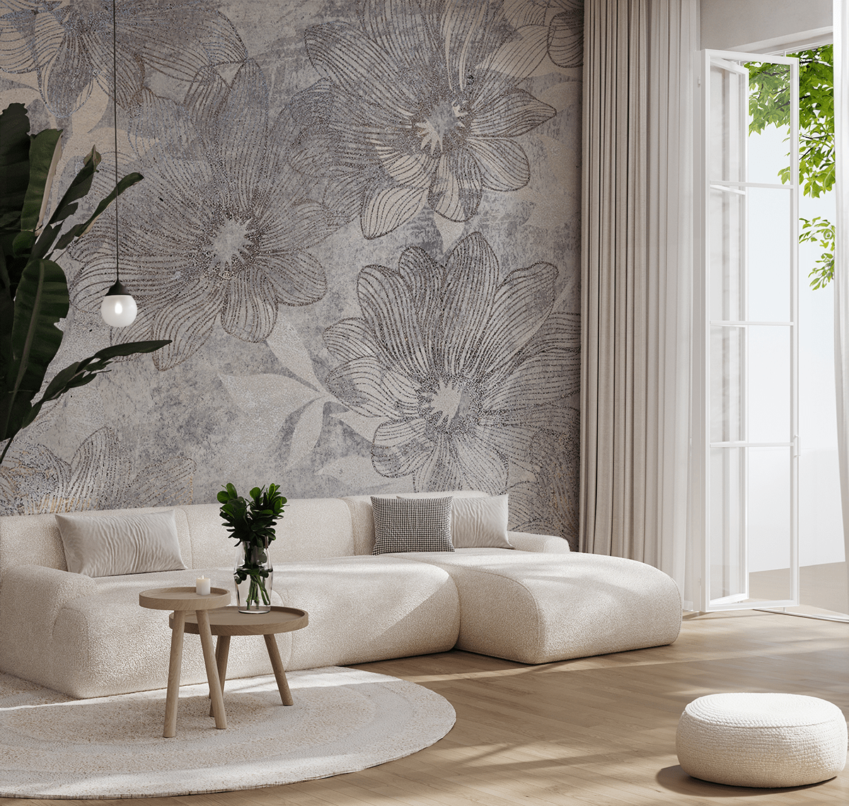 Fotobehang Grijs van bloemen