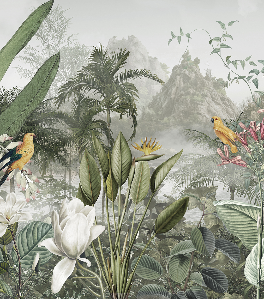 mural art beautifull tree and leaves tropical wallpaper with bir