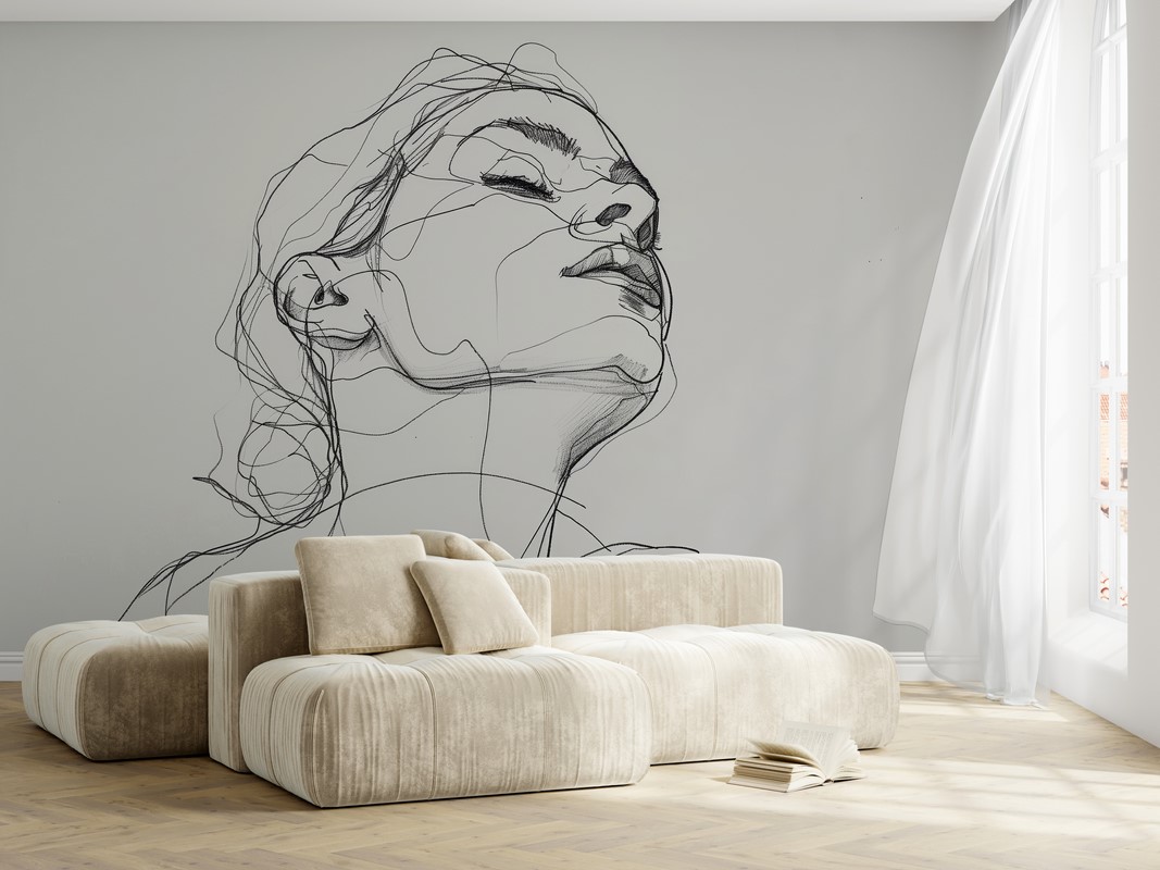 Fotobehang Lijntekening van een vrouwengezicht