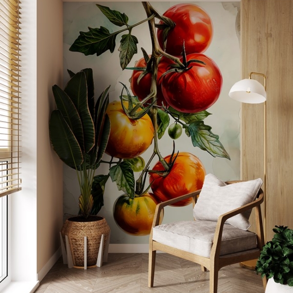 Fotobehang Rijpe tomaten aan de tak
