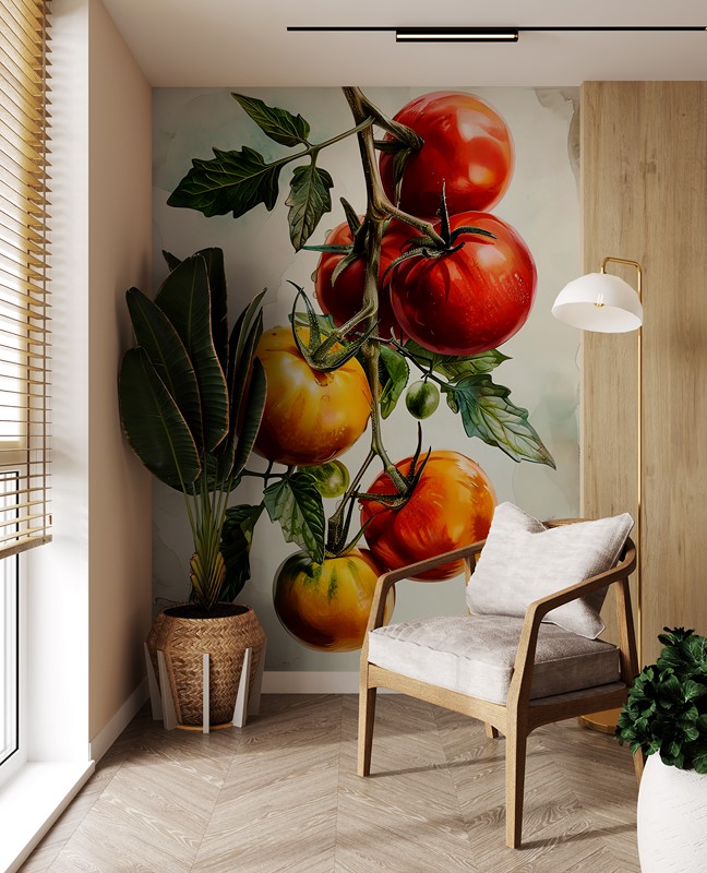 Fotobehang Rijpe tomaten aan de tak