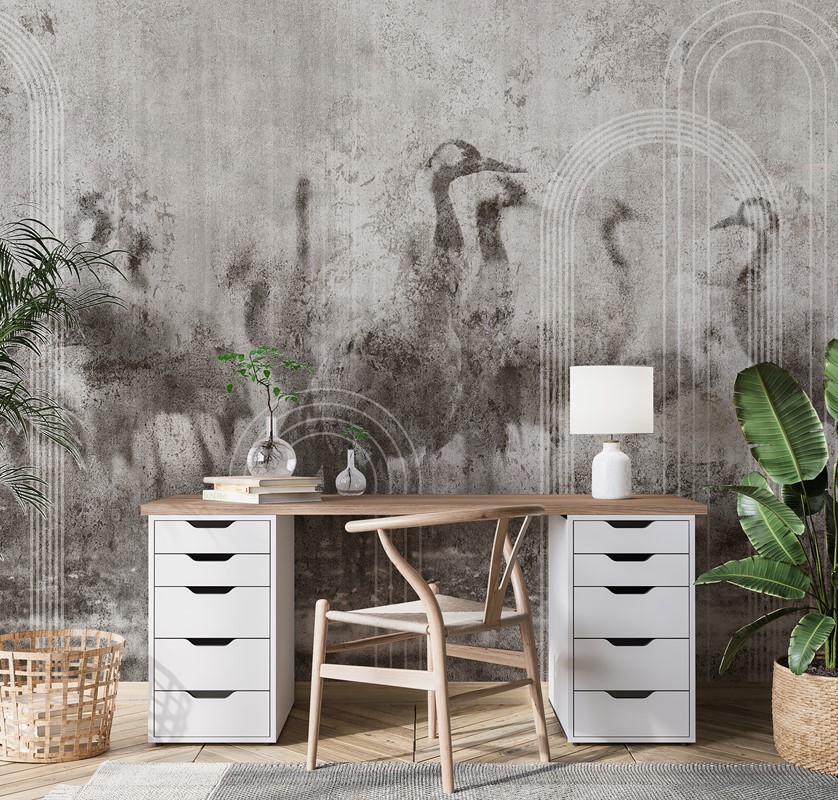 Fotobehang Kranen op beton