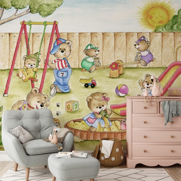 Fotobehang Teddybeer Speeltuin