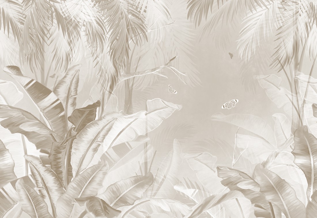 Pattern,Tropical,Forest,Wallpaper,With,Palm,Banana,Trees,,Plants,Butterflies