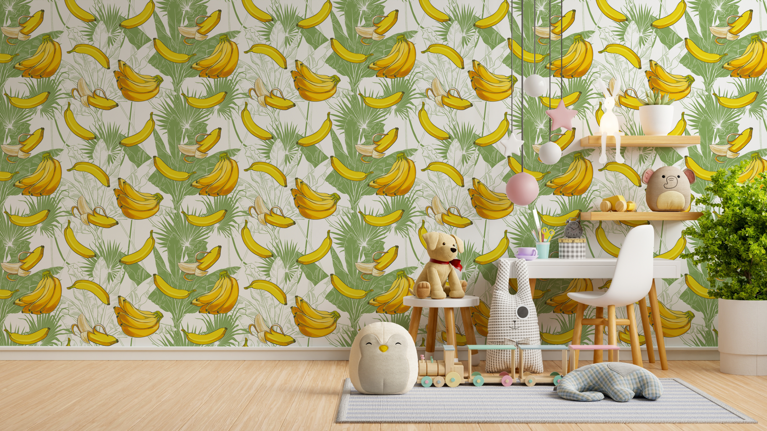 Fotobehang Bananen tussen de bladeren